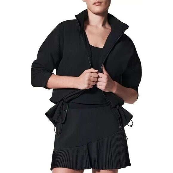 NEW SPANX sz XS Black It's A Cinch Water Resistant Active Zip Up Jacket NWT Hood - Picture 5 of 11